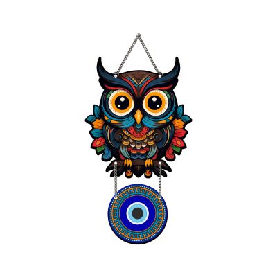 Evil Eye Owl Wall Hanging – Nazar Battu Wooden Home Protection Decor